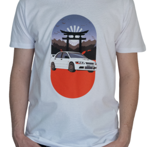 Biały T-shirt Mitsubishi Lancer Evo